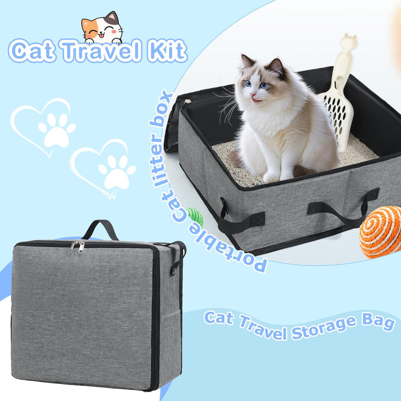 Foldable Cat Litter Box,Portable Litter Tray with Lid,Travel Lightweight Collapsible Cat Litter Carrier for Medium Cats,Waterproof Pet Supplies Storage Box(Gray) - PawsPlanet Australia