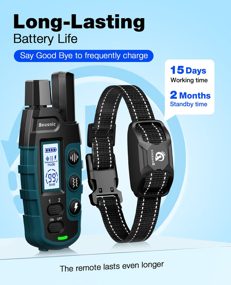 Bousnic Dog Shock Collar - 3300Ft Training Collar with Remote for 5-120lbs Small Medium Large Dogs Rechargeable Waterproof e Collar with Beep (1-8), Shake(1-16), Safe Shock(1-99) Modes (Black) Black - PawsPlanet Australia