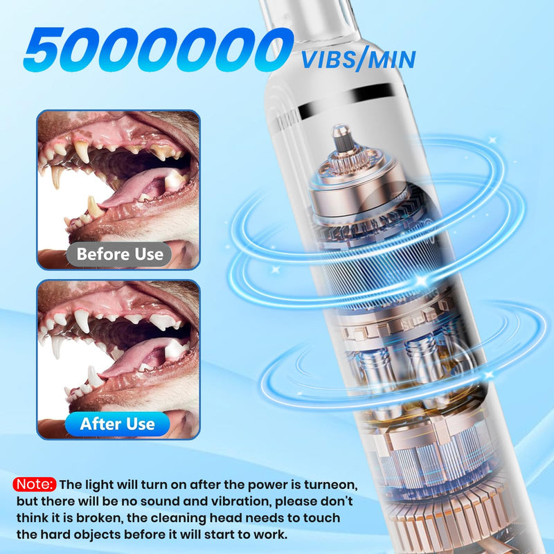 Dog Plaque Remover for Teeth,Pet Ultrasonic Tooth Cleaner with LED Light,Cleaning Kit for Tartar and Stains,5 Adjustable Modes,Pet Teeth Cleaning kit,Suitable for Dogs and Cats (White) White - PawsPlanet Australia