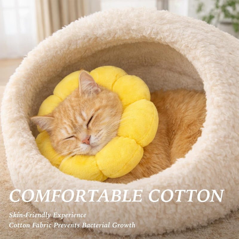 Adjustable Cat Neck Collar in Sunflower Design, Soft Protective Collar for Cats, Lick Protection After Surgery, Comfortable Cat Collar, Breathable and Skin-friendly, Size S
