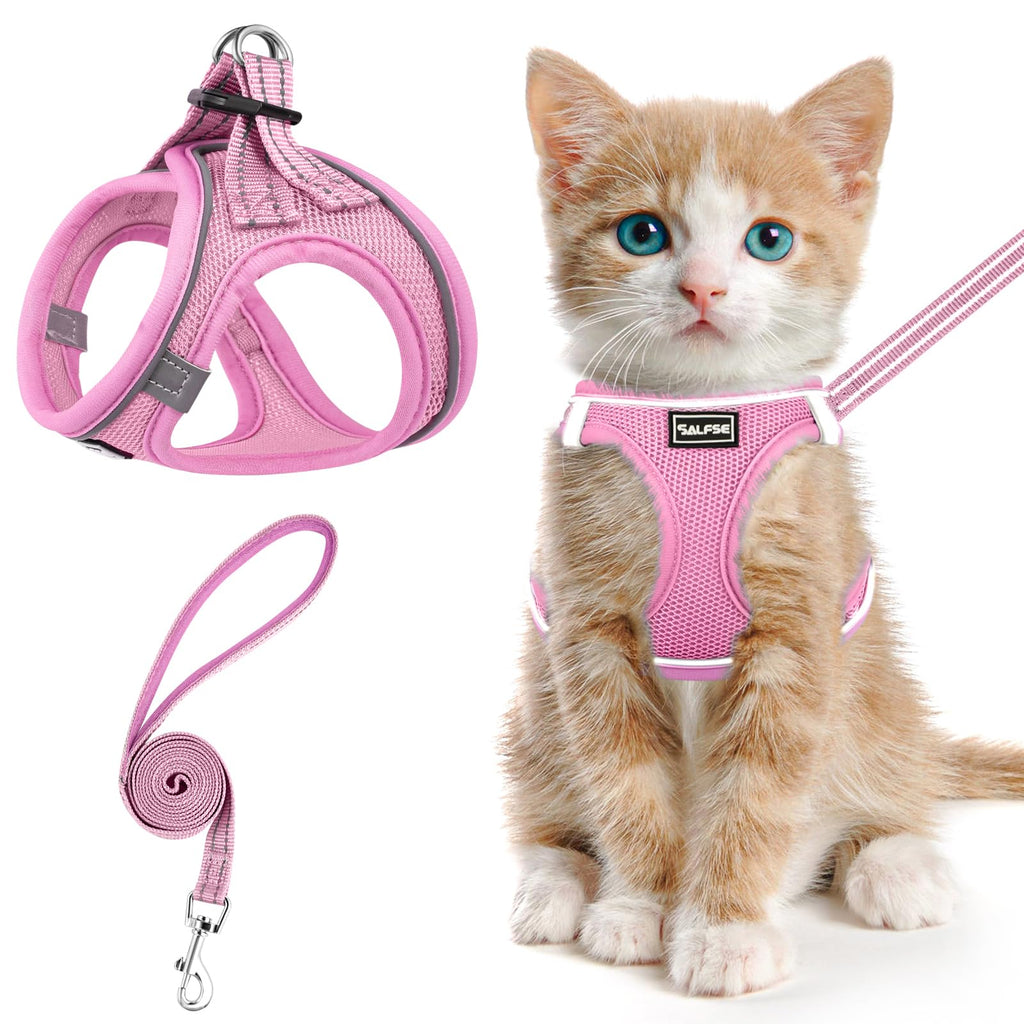 Cat Harness and Leash for Walking Escape Proof, Adjustable Kitten Vest Harness Reflective Soft Mesh Puppy Harness for Outdoor, Comfort Fit, Easy to Control (NPink, XXS) XX-Small NPink