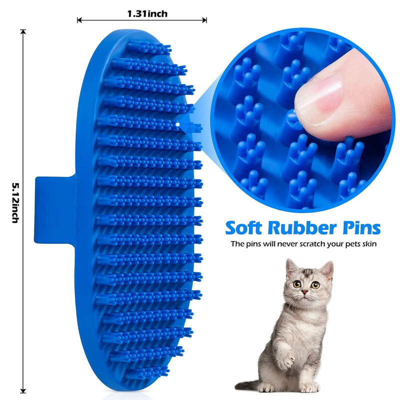 Lilpep Dog Bath Brush, Rubber Pet Shampoo Brush with Silicone Bristles for Massaging Grooming, Removing Short Haired Dogs Cats Shedding, Tangles and Dead Undercoat (Blue, plum brush) Blue - PawsPlanet Australia