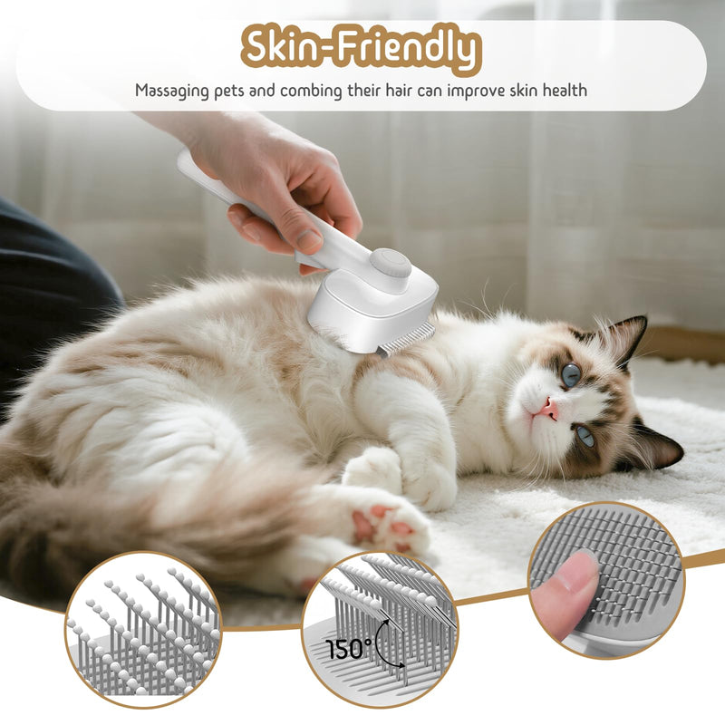 Dog & Cat Brush for Shedding, 2 in 1 Self Cleaning Deshedding Brush with Adjustable Bristle Length & Dematting Comb, Skin Friendly Grooming Tool for Long & Medium-Long Hair Pets Gray - PawsPlanet Australia