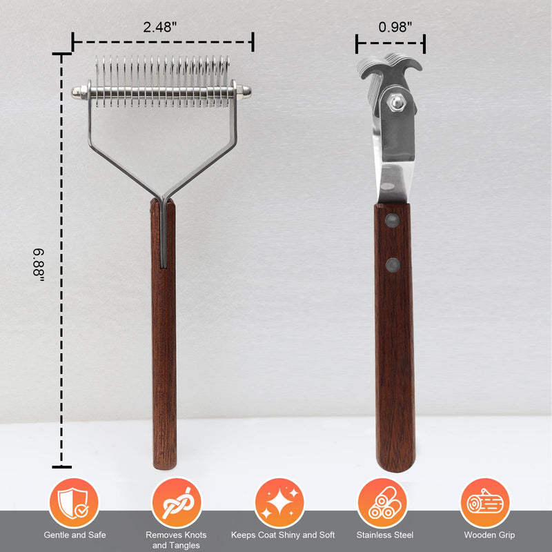 2-Sided Horse Comb Mane Deshedding Tool Goats Cow Brush for Grooming,Horse Brush Set with Leather Show Comb Holder,40 Stainless Blades and Wood Handle,Livestock,Pet - PawsPlanet Australia