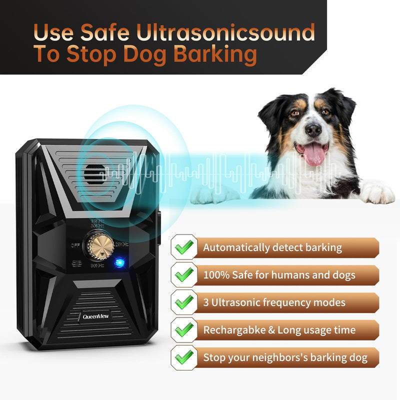 Anti Barking Device, 3 Levels Dog Barking Control Devices, 33FT Range Auto Ultrasonic Dog Bark Deterrent Stop Dog Barking Trainer, Recharge Dog Silencer Bark Box for Puppy Small Medium Large Dogs