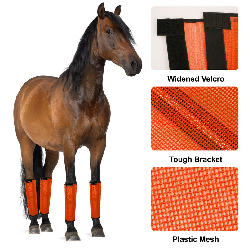 FOXLVDA Horse Fly Boots - Fly Boots for Horses Set of 4, Comfortable Horse Leggings, Mesh Material Design with Metal Support Bars for Reduces Stomping & Leg Fatigue (Orange, Large) - PawsPlanet Australia
