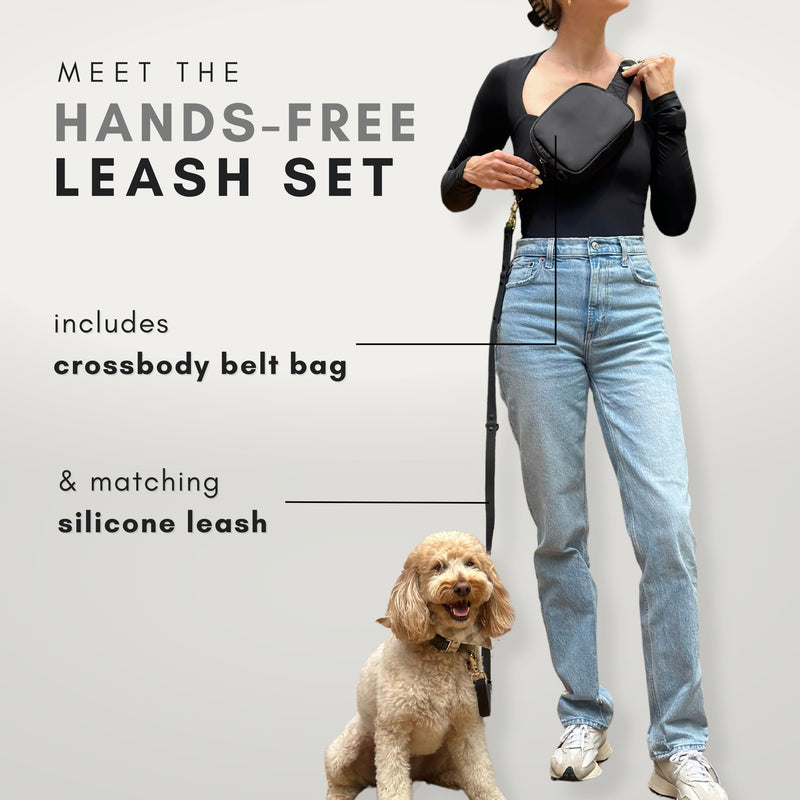 Hands Free Leash and Belt Bag | Black Belt Bag + Leash - PawsPlanet Australia