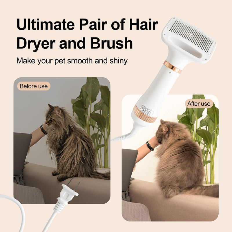 2-in-1 Dog Blow Dryer with Grooming Brush, 3-Speed Adjustable Pet Hair Dryer for Home/Salon, Low Noise High Velocity Blow Dryer for Dog, 300 Watts, Overheat Protection, Portable Rose Gold - PawsPlanet Australia