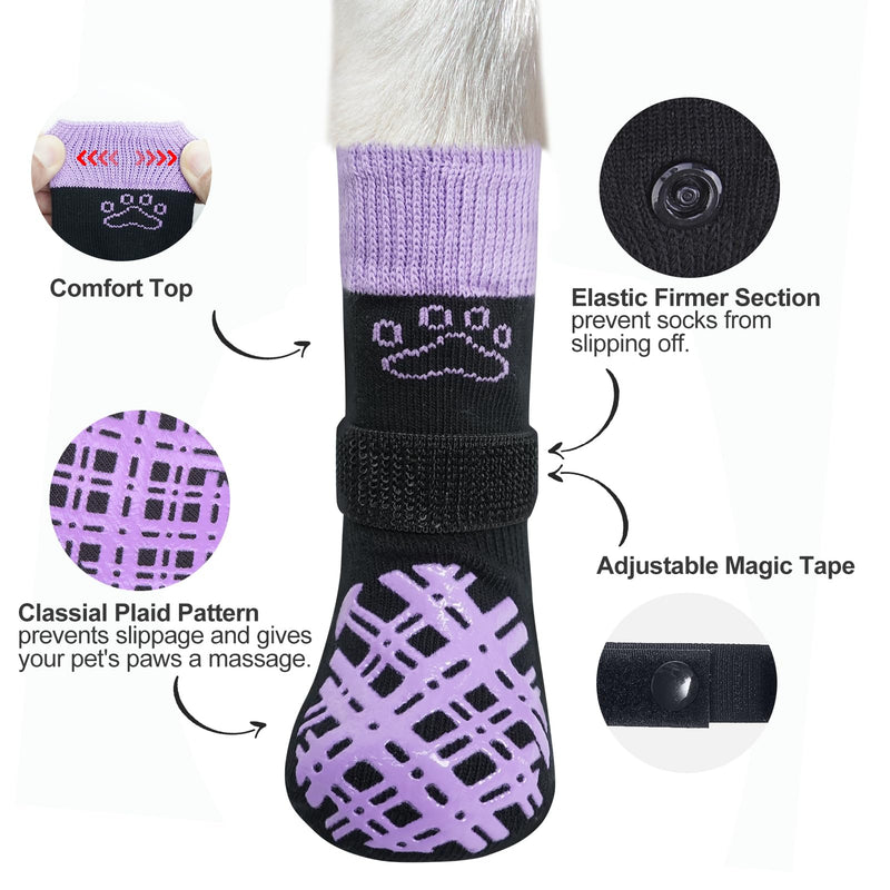 BEAUTYZOO Dog Socks to Prevent Licking for Hardwood Floors -Dog Boots Shoes for Small Medium Large Dogs -Double Side Grips Traction Control Anti Slip Socks for Puppy Doggie Senior Dog, Paw Protector L Black & Purple - PawsPlanet Australia