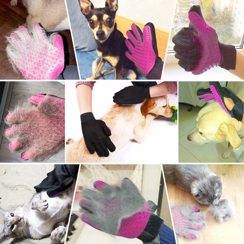 BYETOO Pet Dog Cat Grooming Glove with 261Tips,Gentle Deshedding Brush Glove,Efficient Pet Hair Remover Mitt,Massage Tool with Enhanced Five Finger Design,for Dog,Cat,Rabbit,Horse with Long/Short Fur Pink - PawsPlanet Australia