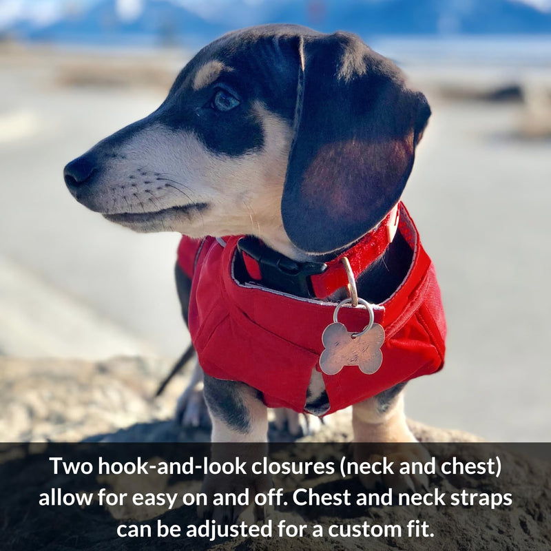 DJANGO Dog Jacket & Raincoat – Lightweight Water-Resistant Coat for Small, Medium & Long Dogs Like Dachshunds – Reflective, Adjustable Fit, Harness-Compatible & Easy-Access Harness Hole - Red, Large Cherry Red - PawsPlanet Australia
