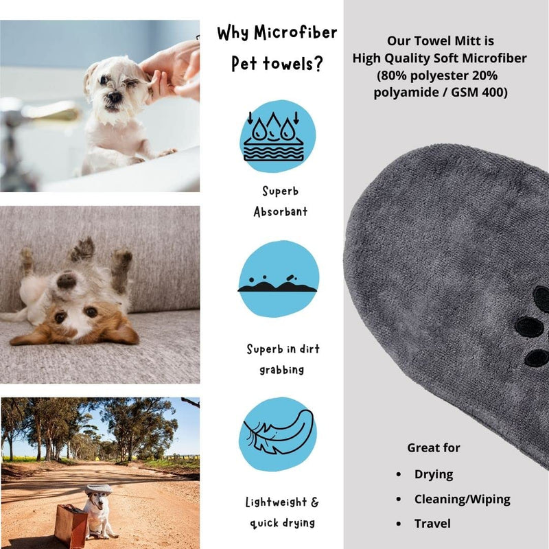 Penny & Niko Microfiber Pet Towel Mitts - Paw Cleaning and Drying Mitts/Gloves for Dogs and Cats (Gray, Standard - 4 Pack) Gray - PawsPlanet Australia