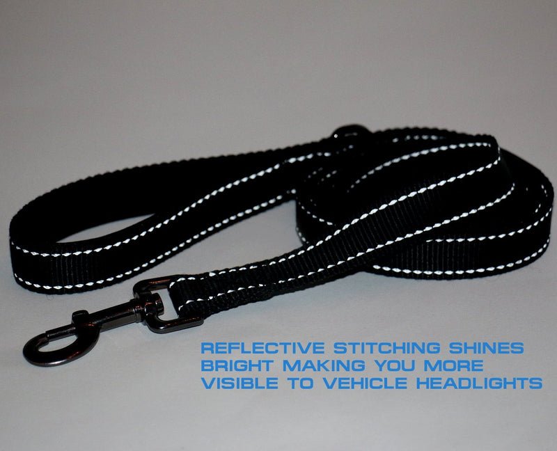 Heavy Duty Double Handle Traffic Dog Leash Reflective Nylon 6 Foot - We Donate a Leash to a Dog Rescue for Every Leash Sold (Black)