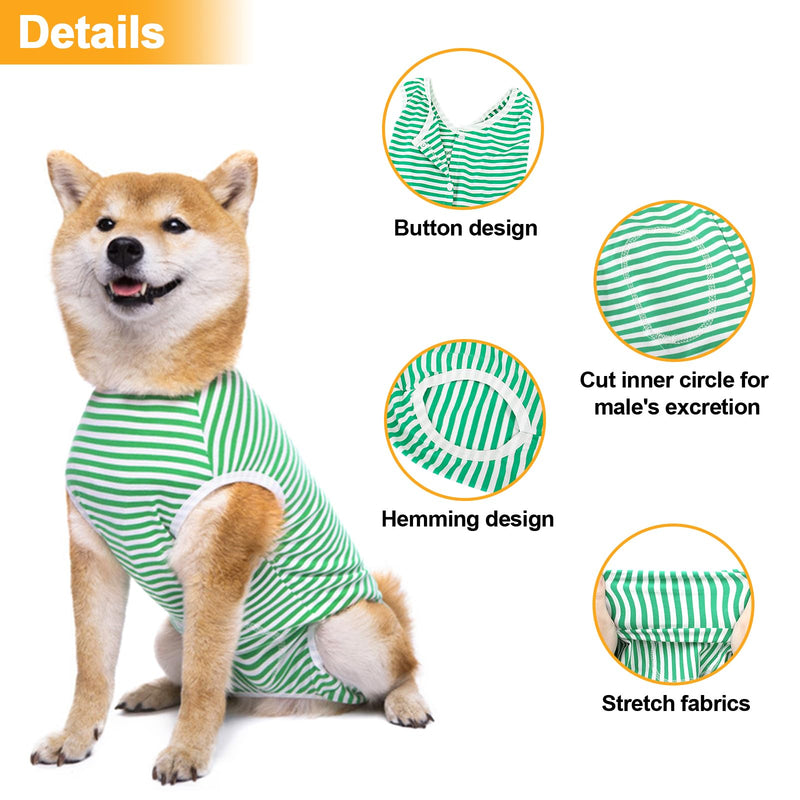 Dog Surgery Suit Female Spay Dog Recovery Suit, Dog Onesie for Surgery Abdominal Wounds, Breathable Stripe Surgical Suit for Small Medium Dogs Anti Licking E-Collar Alternative Green