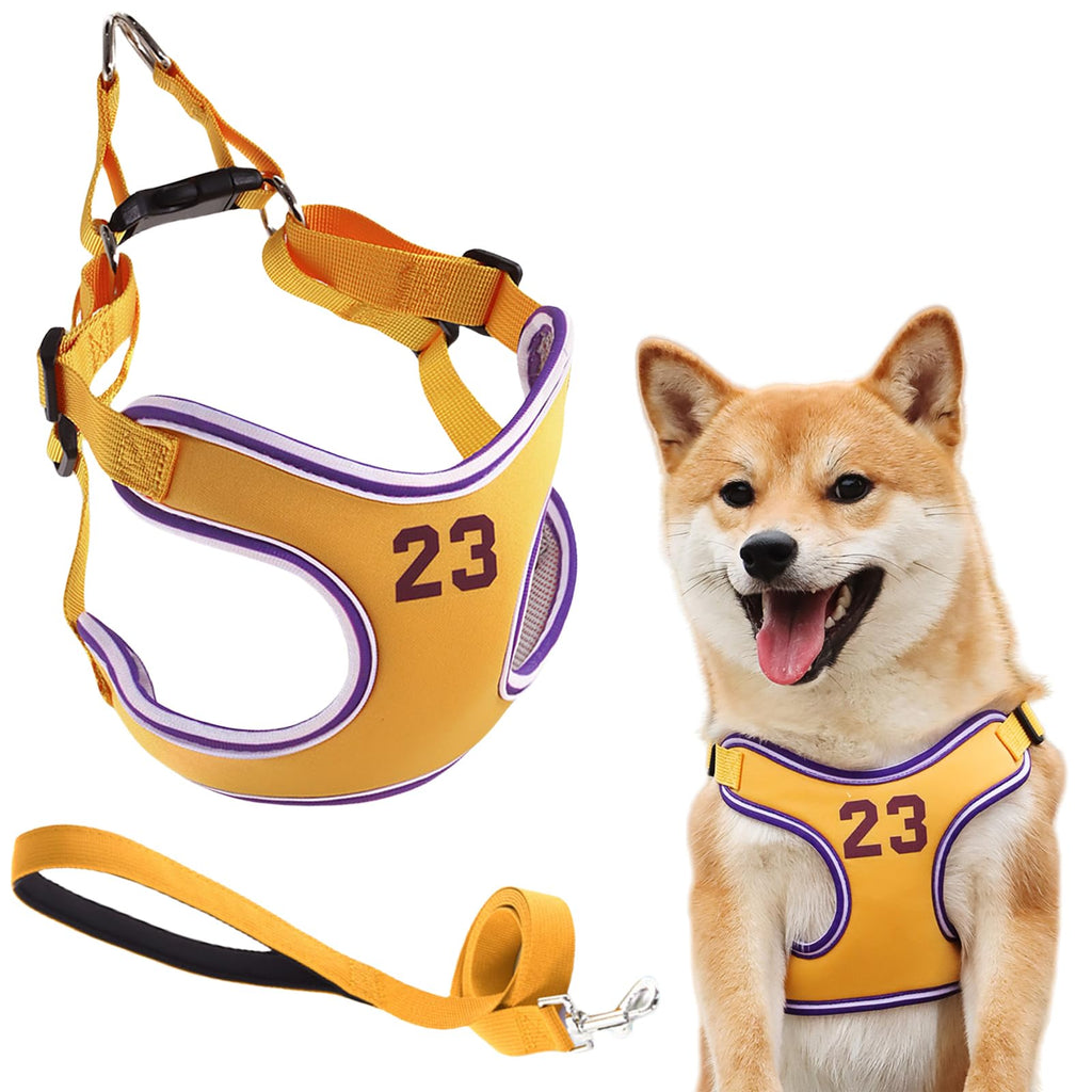 Winmany Dog Harness Leash Set No Pull Adjustable Pet Vest Harness Reflective Number Printed Chest Strap for Small Medium Dog (Yellow, M) Yellow - PawsPlanet Australia