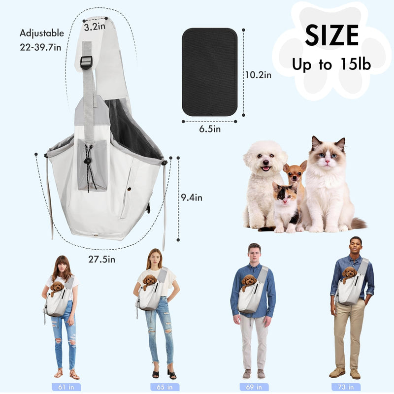 Dog Carrier Sling, Dog Carriers for Small Dogs & Cats with Pockets, Puppy Carrier Sling 15 lbs Machine Washable, Adjustable Shoulder Strap, Hands Free for Family Outdoor Use (Grey) Grey - PawsPlanet Australia