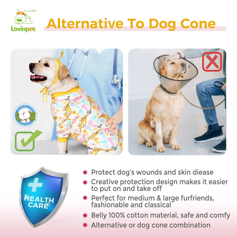 LovinPet Dog Recovery Suit - Medium Large - Professional Large Dog Recovery Suit Abdominal Wound Surgical Clothes Post-Operative Vest E-Collar Alternative Recovery,Giraffe,Yellow,3XL 3XL Yellow collar/Yellow - PawsPlanet Australia