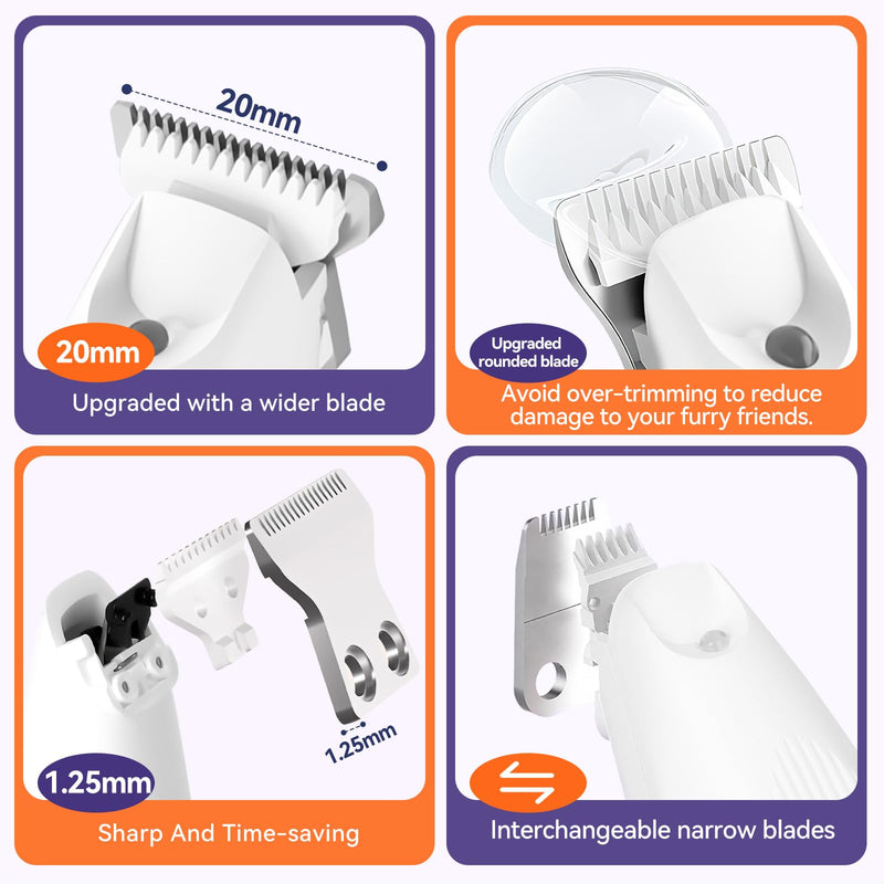 Dog Paw Trimmer with LED Light, Paw Trimmer for Dogs 0.8inch/20mm Wide Blade, Pet Hair Grooming Kit with Dog Nail Clipper, Cordless Electric Pet Paw Grooming Clippers for Paws, Ears, Face, Rump White-01