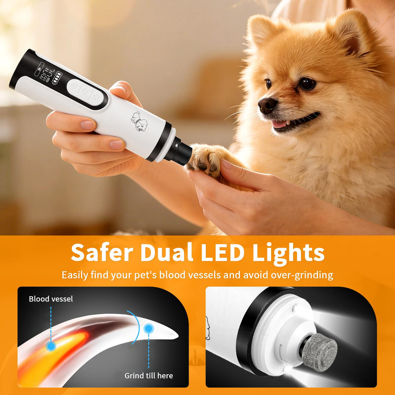 Upgraded Dog Nail Grinder Quiet 3 Adjustable Speed Cordless Silent Nail Grinder Pet Nail Trimmer with LED Light Pet Silent Painless Paw Grooming Supplies for Small/Medium/Large Dogs & Cats white - PawsPlanet Australia