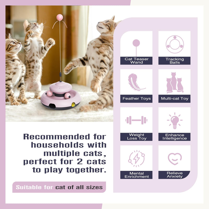 Zaabaaziba Interactive Cat Toys, Track Balls Kitten Toy for indoor, High-Elasticity Cat Teaser Wand Cat Feather Toy, Perfect Toy for Multi-Cat Households for All Cat Breeds Pink - PawsPlanet Australia