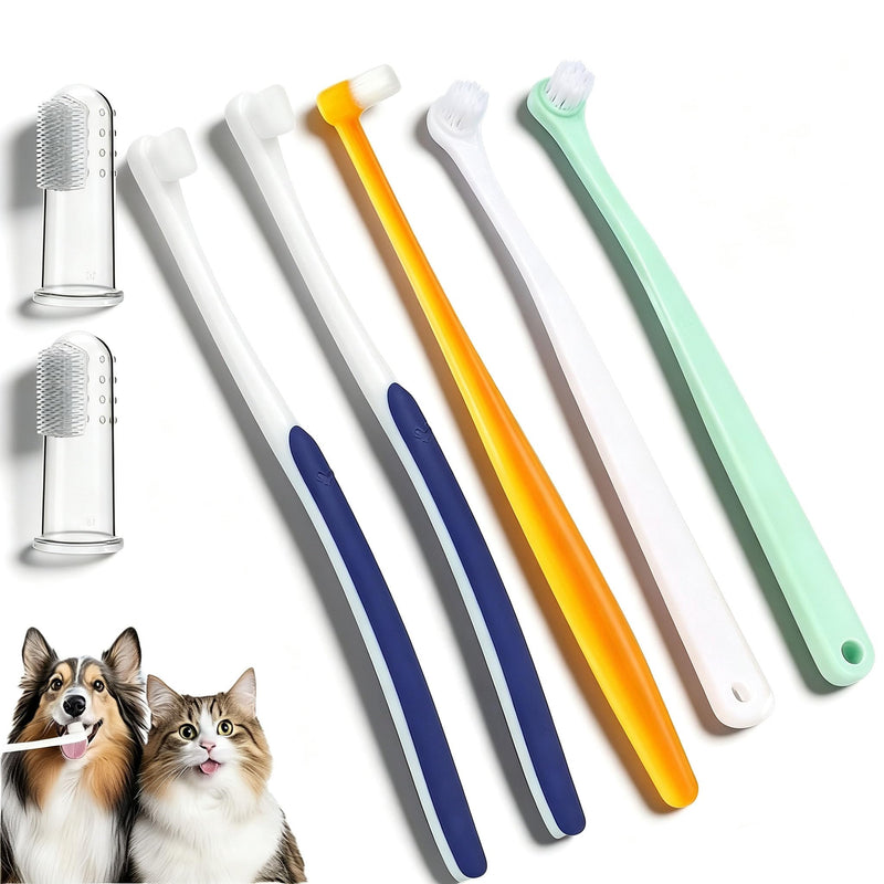 5Pack Ultra Soft Pet Toothbrush for Small Dog & Cat Toothbrush Set with 2 Finger Brushes - Soft Bristles for Gentle Pet Dental Care, Teething & Gingivitis Prevention for Puppies & Kittens Model A-small Head