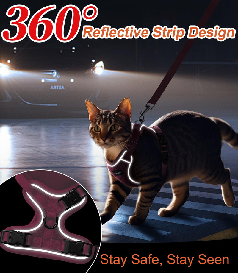 Cat Harness and Leash for Walking Escape Proof Soft Adjustable Cat Leash Breathable Comfortable Vest Easy to Wear Kitten Harness for Outdoor Travel Pink S S (7-12lb) - PawsPlanet Australia