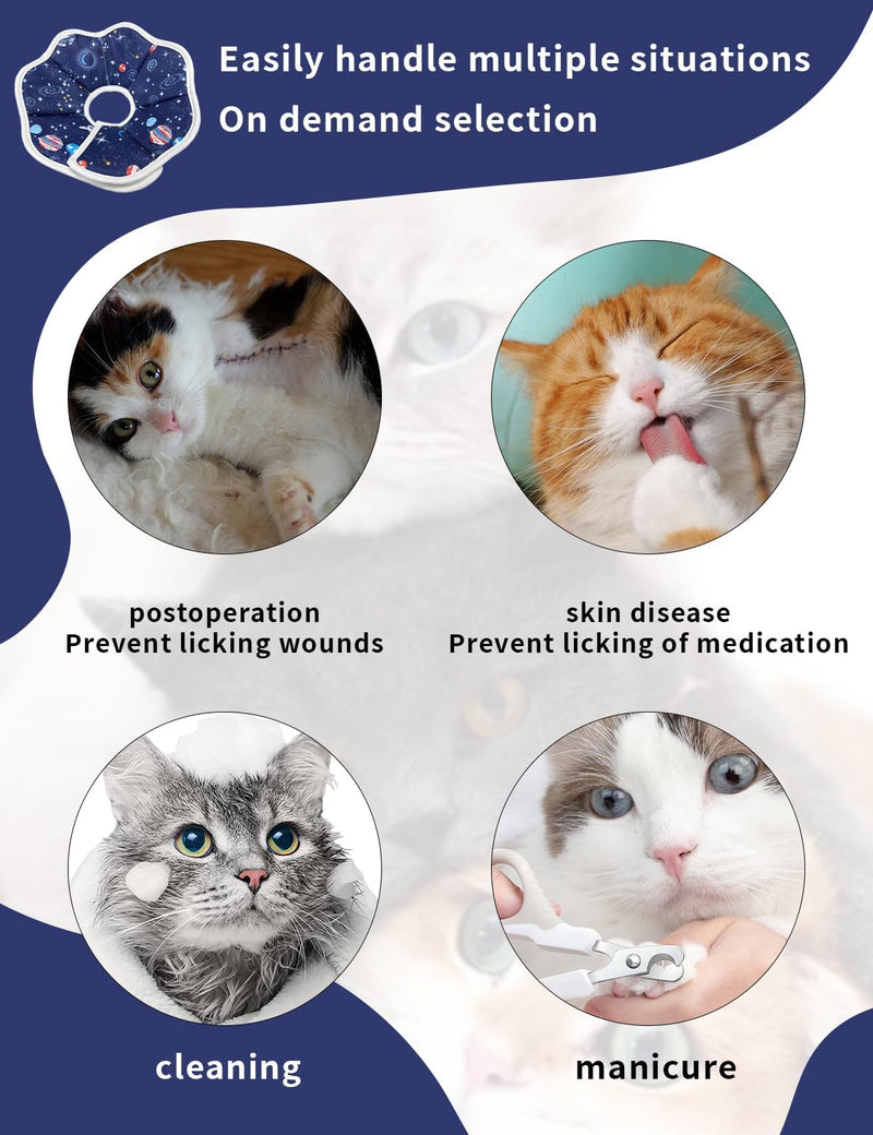Cute,Soft Cat Recovery Collar,Adjustable Pet Cat Cone Collar,Pet Neck Donut Protective Recovery Cone for Cat-Comfortable Lightweight Elizabethan Collar for Kitten Prevent from Lick Wound L (Neck:9.84-13.38in) Blue - PawsPlanet Australia