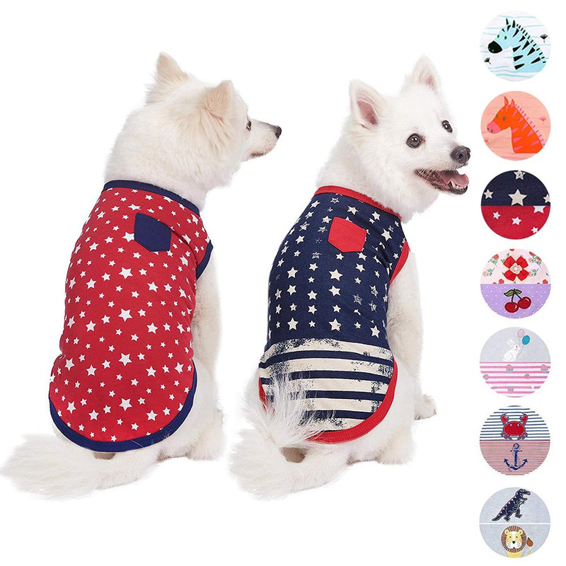 Blueberry Pet Pack of 2 Soft & Comfy Patriotic Spirit USA Stars Stripes American Flag Cotton Blend Dog T Shirts, Back Length 16", Clothes for Dogs 16 inch (Pack of 2) National Pride - PawsPlanet Australia