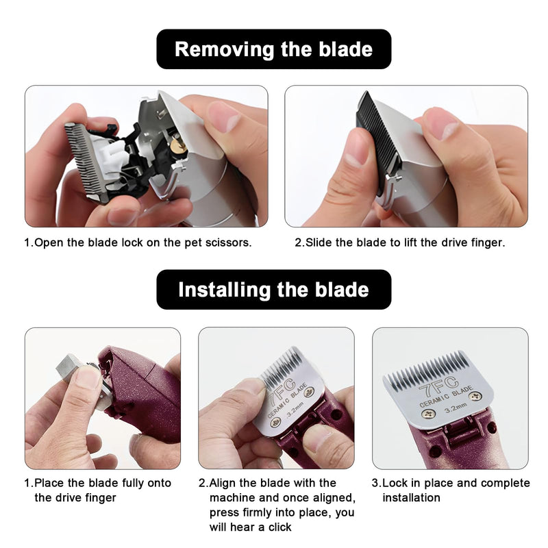 Detachable Pet Dog Clipper Blades, Compatible with Size-7FC Cut Length 1/8"(3.2mm), Most Oster A5, KM Series Clippers,Made of Stainless Steel Blade 1Pack 7FC1P - PawsPlanet Australia