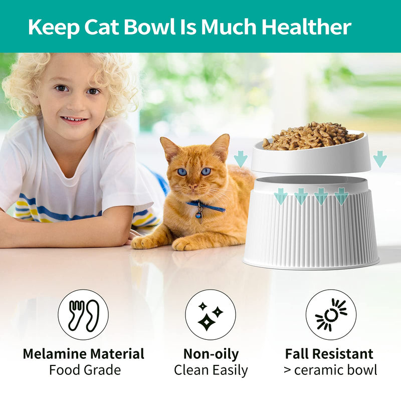 uahpet Elevated Cat Food Bowl, Super Widen Raised Cat Food Dishes for Protecting Spine, Reliefing Whisker Fatigue, Anti-Vomiting Tilted Pet Feeding Bowls