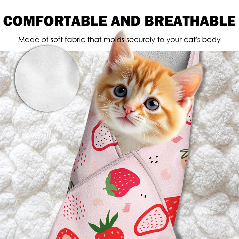 27.6"Cat Grooming Wrap, Self Adhesive Cat Wrap for Cutting Nails, Anti-Escape Cat Swaddle Wrap for Medicine Ear Cleaning, Strawberry Anti-Scratch Cats Burrito Restraint Blanket, Pet Tool (6-10 lbs) - PawsPlanet Australia