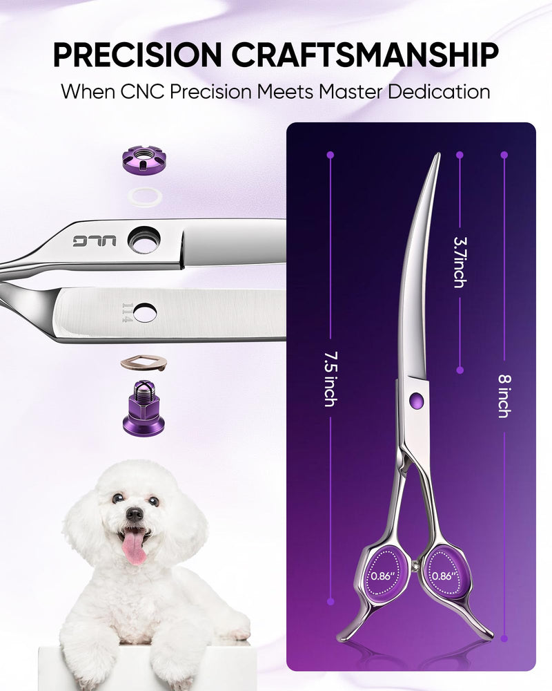 ULG 30° Curved Dog Grooming Scissors 440C Stainless Steel, 7.5" Professional Pet Grooming Shears with Reversible Butterfly Handles, Dog Scissors for Grooming Face, Eyes, Paws & Body Curved 440C - PawsPlanet Australia