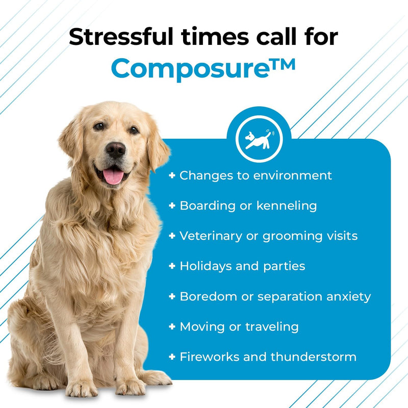 VetriScience Composure Calming Chews for Dogs - Clinically Proven Dog Anxiety Relief Supplement with Colostrum, L-Theanine & Vitamin B1 for Stress, Storms, Separation & More - 60 Count, Chicken Flavor 60 Chews