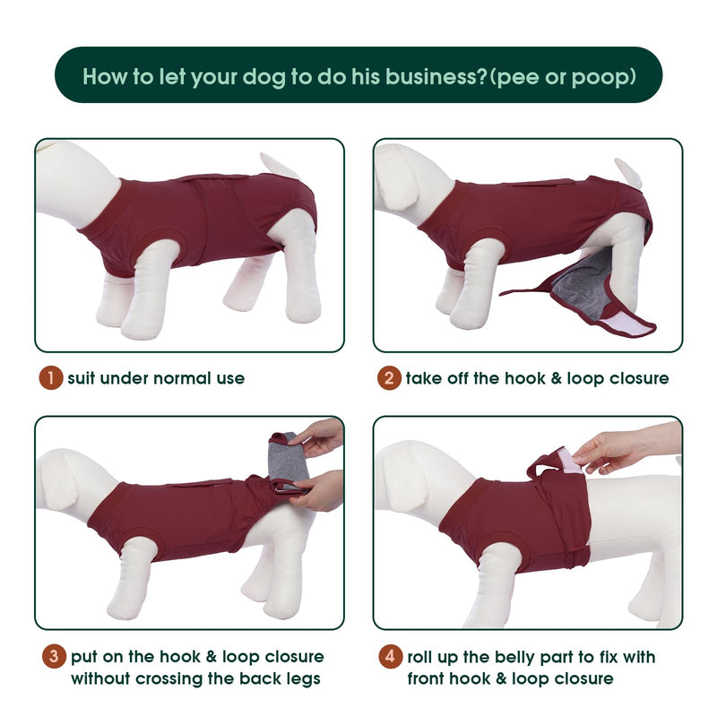 Kuoser Dog Recovery Suit for Surgery – Adjustable Medical Bodysuit for Male & Female Dogs, Post-Operative Protective Shirt, Cone Alternative, Red M Dark red