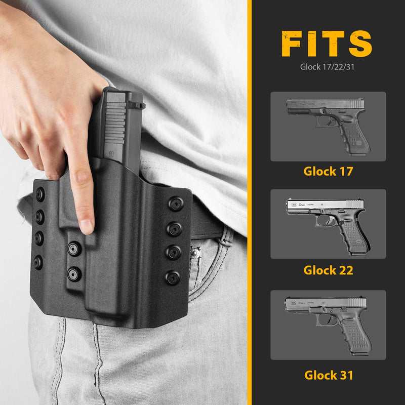 OWB Kydex Holster Fits: Glock 17 22 31丨Glock 19 19X 23 32 44 45丨M&P 9 40 45, SD9VE SD40VE丨CZ P-07丨P320 Compact, M18,XCarry, XCompact. OWB Holster for Concealed Carry, Adjustable Retention-Right Hand Right Hand Draw(OWB) Glock 17 22 31(Gen1-5)