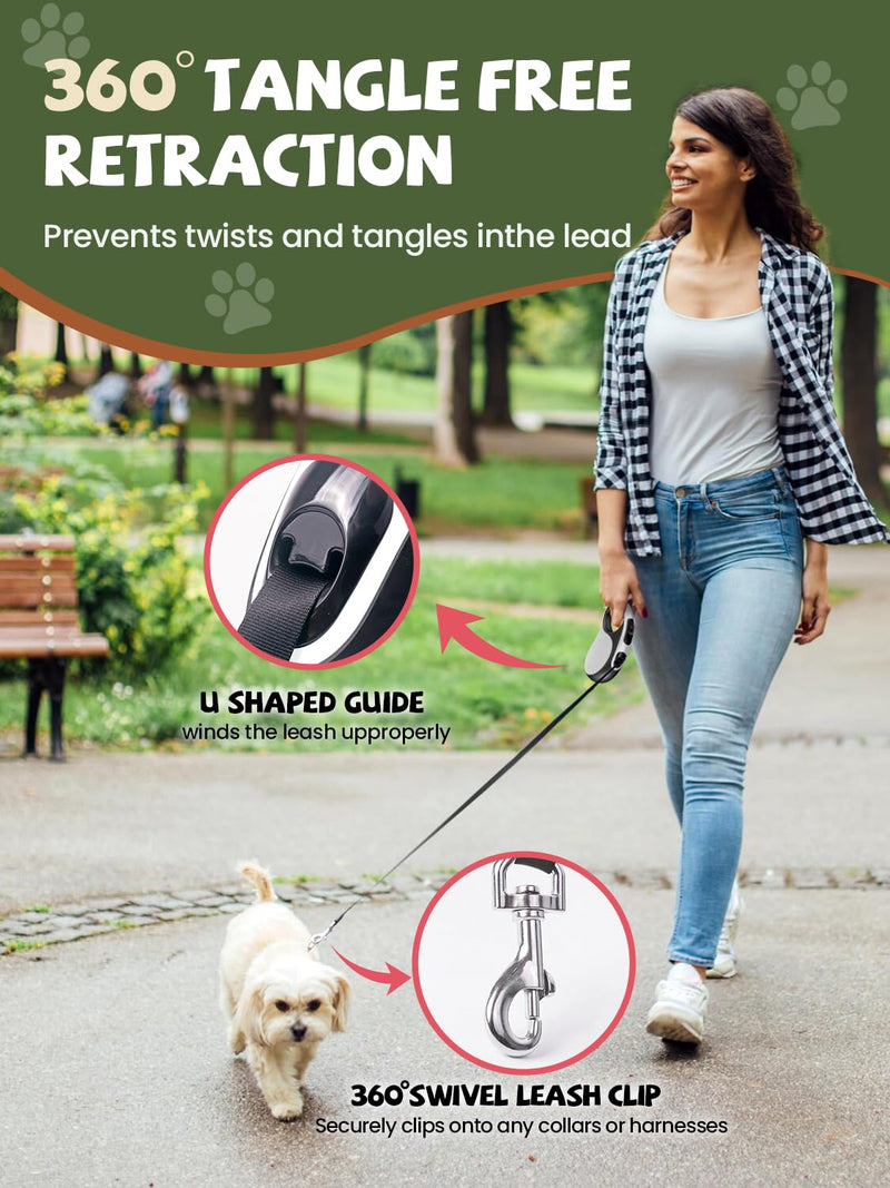 Retractable Dog Leash with Led Light, Douexio 16ft Heavy Duty Dog Leash Retractable for Medium Large Dogs Up to 110lbs,360° Tangle-Free, One-Button Control, High Strength Hook (White, 66-110lbs) White - PawsPlanet Australia