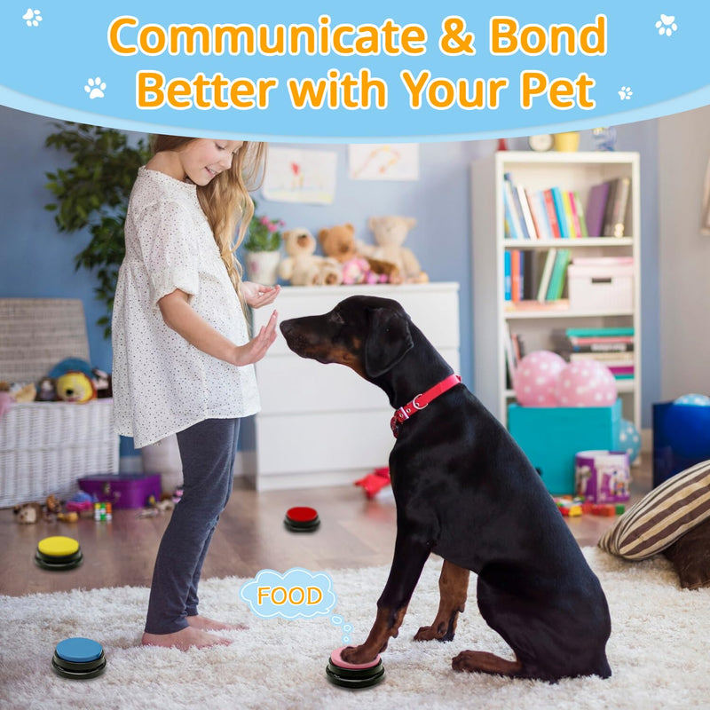 Set of 4 Dog Communication Button Set Recorable Button Dog Talking Button HD Sound 30s Pet Talking Button with Non-Slip Mat,50 Pet Training Stickers Teach Your Beloved Pets to Speak 6 pack - PawsPlanet Australia