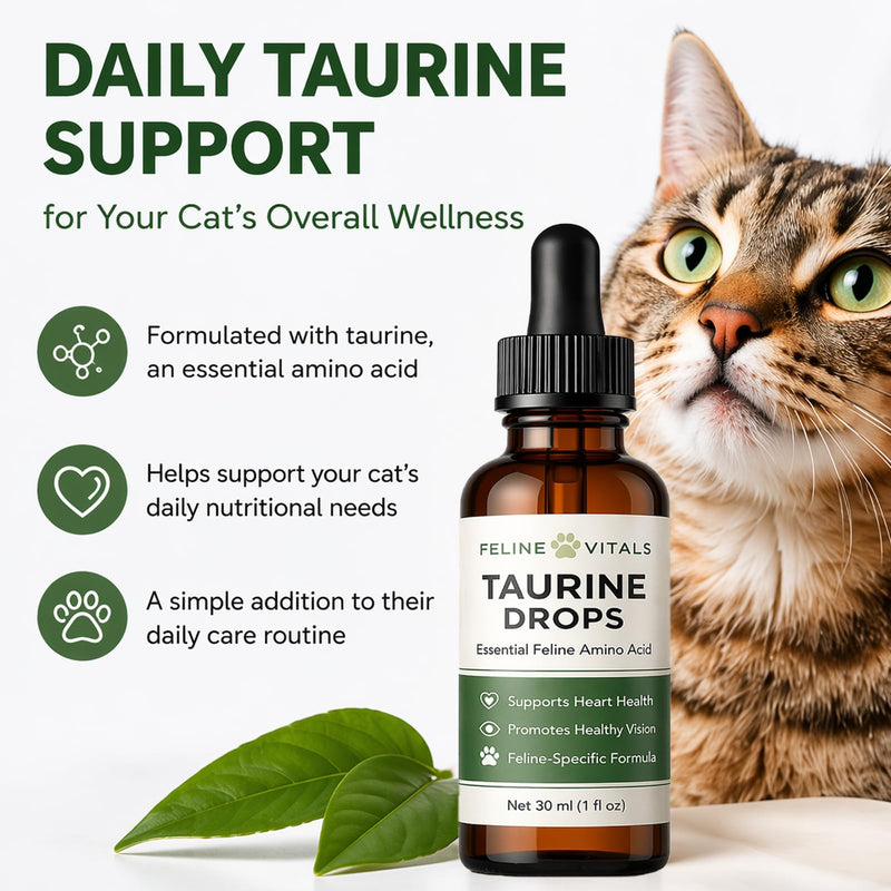 Feline Vitals Taurine Drops for Cats, Daily Nutrition, 1 Fl Oz | Essential Amino Acid Support for Daily Feline Nutrition, Easy-to-Use Liquid Formula