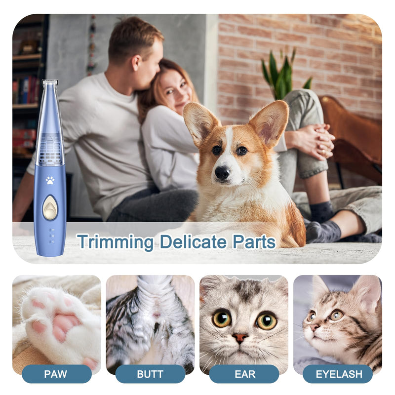 Upgraded Paw Hair Trimmer for Dogs, Rechargeable Dog Paw Trimmer, Snipping and Sucking, Cordless Electric Grooming Clippers, Two Modes, Small Pet Shave Trimmer for Cats Paws Face - PawsPlanet Australia