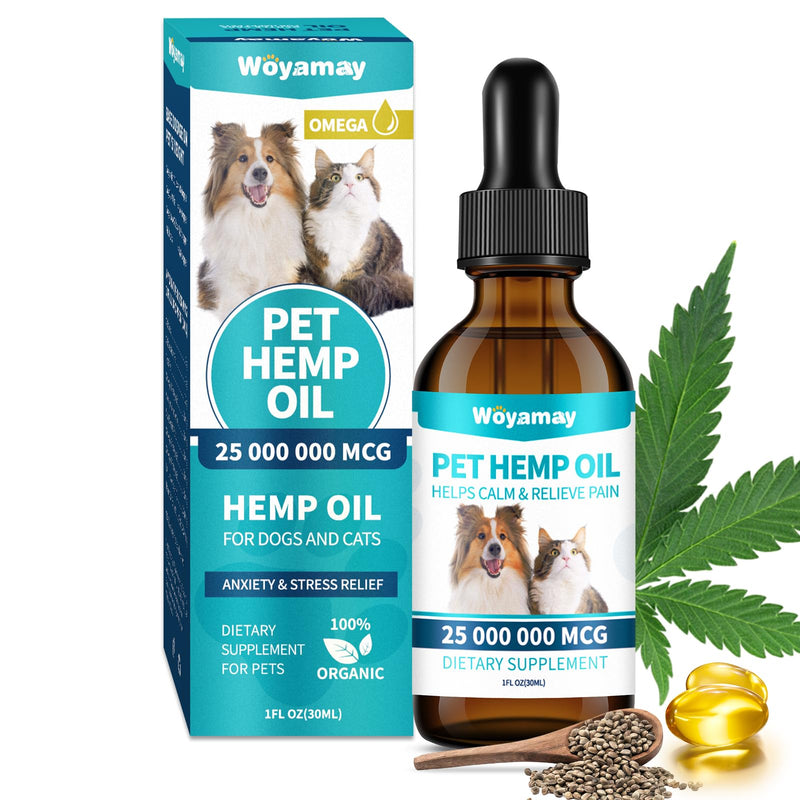 Hemp Oil for Dogs and Cats - Hemp Oil Drops Rich in Omega 3, 6, 9 and Organic Extract Helps Pets with Аnxiеty, Pаin, Strеss, Slееp, Аrthritis, Sеizures Rеlief, Pets Calming Treat-1 Pack 1 PC