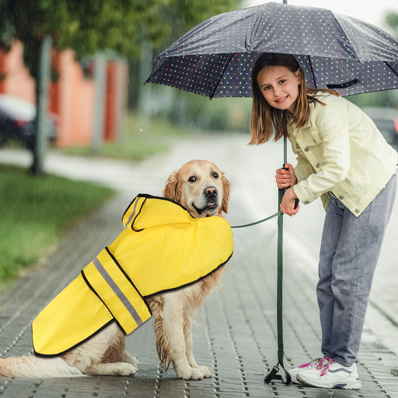Dog Raincoat with Hood, Adjustable Dog Rain Jacket with Reflective Strip Yellow Waterproof Puppy Poncho for Small Medium Large Dogs (2XL) 2XL - PawsPlanet Australia