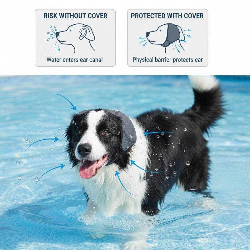 Dog Ear Defenders, Waterproof and Comfortable, Dog Ear Muffs Noise Protection,Adjustable Sound Snood Covers for Anxiety Relief Thunder Fireworks for Bathing Grooming Swimming (Gray)