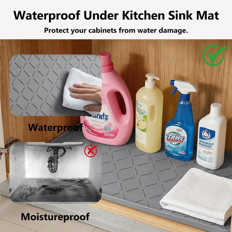 Mateeylife Under Sink Mats for Kitchen Waterproof 34"X22", Undersink Protectors，Silicone Mat Cabinet Liner, Under Sink Organizer for Bathroom and Kitchen，Boot Tray Pet Food Mat, Dark Grey 22''W x 34''L - PawsPlanet Australia