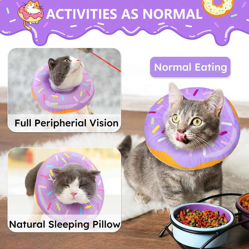 Cat Cone Collar Soft, Cat Recovery Collar for Wound Healing Cute Cat Donut Adjustable Cat Cones to Stop Licking Comfortable Lightweight Neck Elizabethan Collars for Cats Kittens After Surgery Medium Donut Purple - PawsPlanet Australia