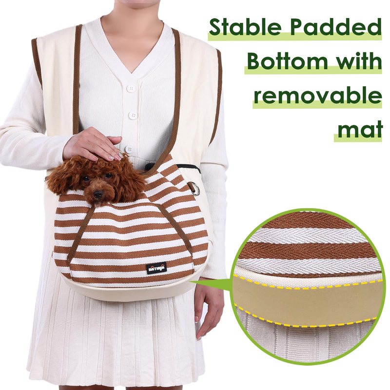 NATUYA Dog Sling Carrier Puppy Carrier, Adjustable Pet Front Sling Carrier Travel Bag with Bottom Pad, Pet Carrier for Small Dog Cat Puppy Traveling Hiking Camping (Khaki, 3-8 lb) - PawsPlanet Australia