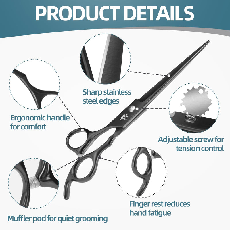 7.0" Professional Dog Grooming Scissors Kit – 3-Piece Set with Straight, Curved & Thinning Shears, Black Japanese Stainless Steel, Includes Grooming Comb for Dogs & Cats - PawsPlanet Australia