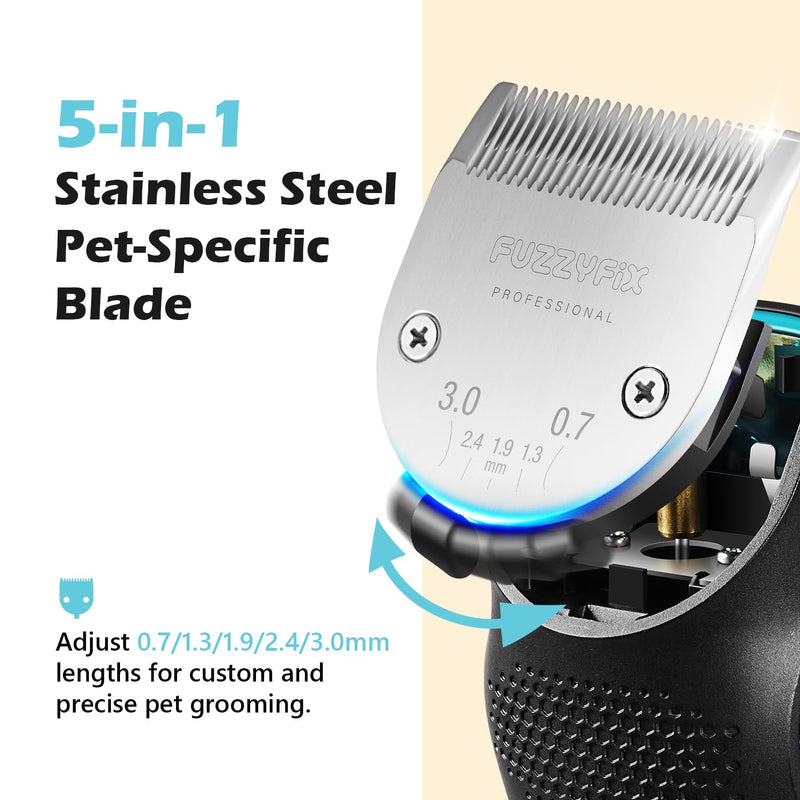 Dog Clippers for Grooming with 5-in-1 Blade, Dog Grooming Kit Cordless Rechargeable Hair Trimmer Detachable Stainless Steel Blade Pet Shaver for Small Puppy Paw Face Head Body Blue - PawsPlanet Australia