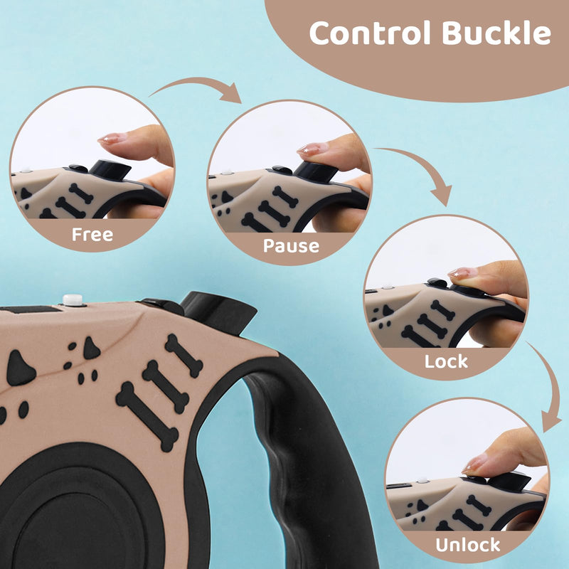 16FT Retractable Dog Leash with LED Flashlight for Night Walking, USB Rechargeable Hands-Free Leash for Small Medium Dogs, Automatic Locking & Extending, Beige - PawsPlanet Australia