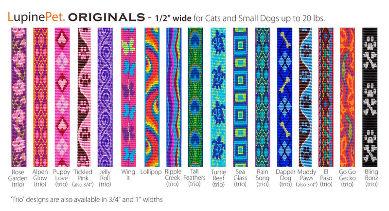 Breakaway Cat Collar with Bell by Lupine 1/2" Wide Ripple Creek Design adjusts 8-12" - PawsPlanet Australia
