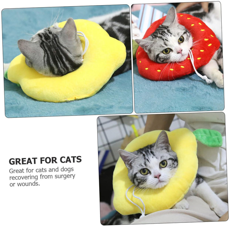 Abaodam 2-Pack Adjustable Soft Cat Neck Collar with Cute Strawberry Lemon Design Elastic Protective Cone for Cats and Small Dogs After Surgery Prevents Scratching and